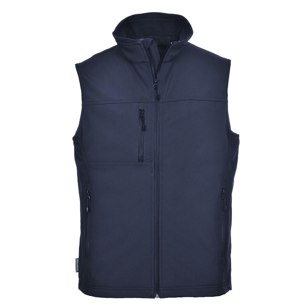 A navy blue workwear garment designed for use on construction sites and in industrial work environments.,