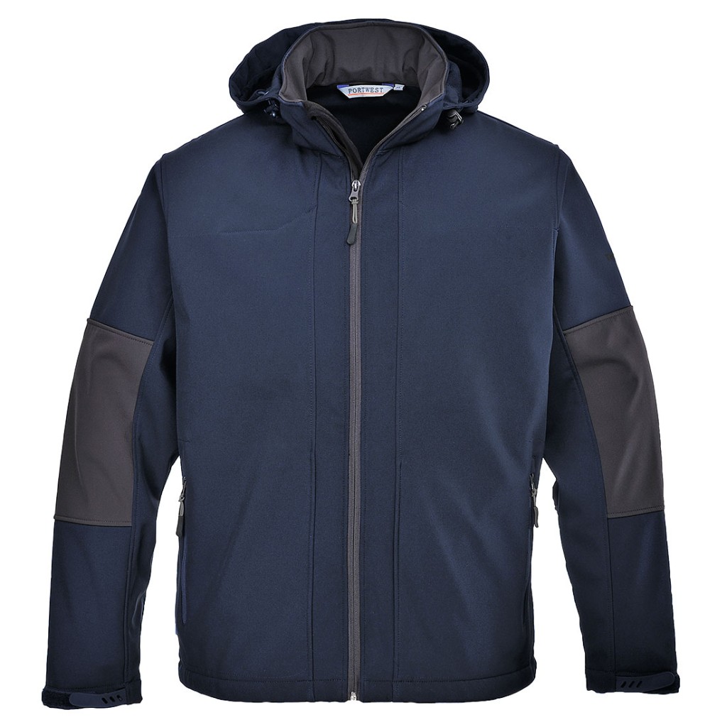 A navy blue workwear garment designed for use on construction sites and in industrial work environments.,