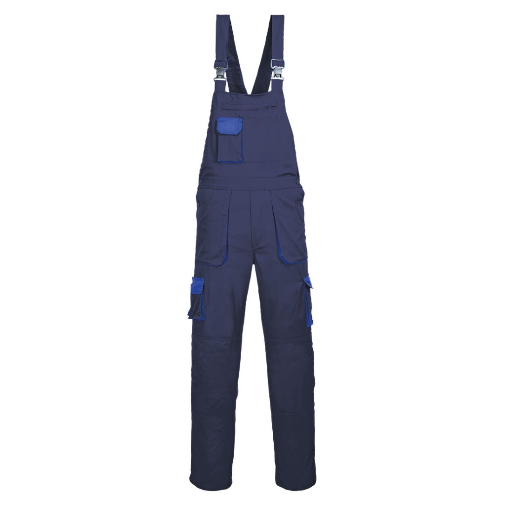 A navy blue workwear garment designed for use on construction sites and in industrial work environments.,