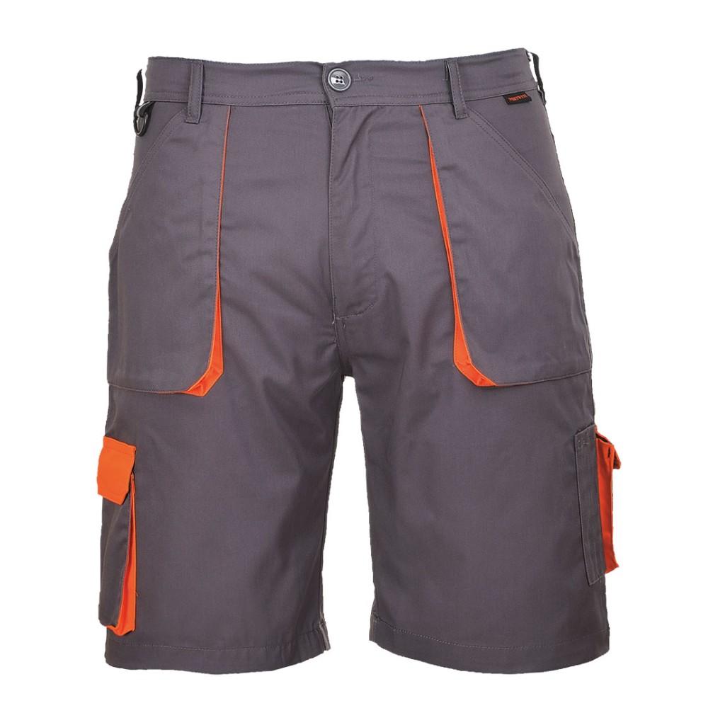 A grey workwear garment designed for use on construction sites and in industrial work environments.,