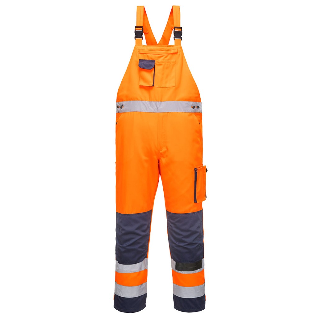 A high-visibility orange workwear garment featuring retroreflective tape panels, suitable for a wide range of outdoor and site work applications.