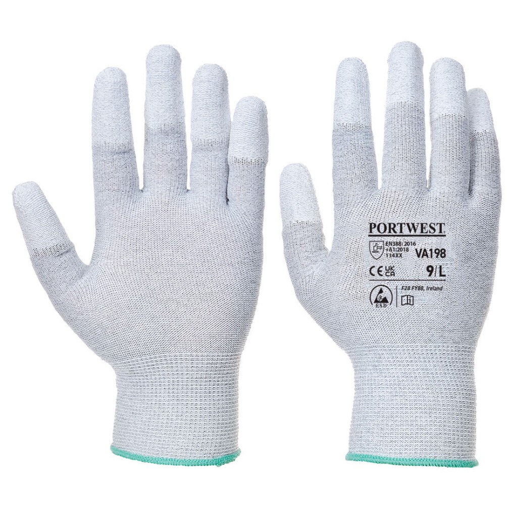 A pair of grey work gloves with a textured grip palm and adjustable wrist closure, designed for general site use.