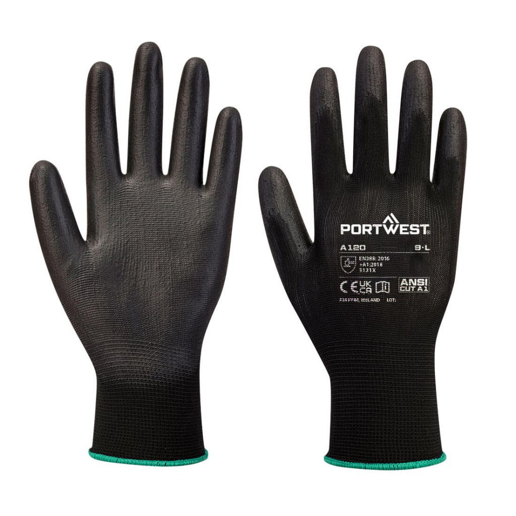A black workwear garment designed for use on construction sites and in industrial work environments.,