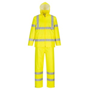 A high-visibility yellow workwear garment featuring retroreflective tape panels, suitable for a wide range of outdoor and site work applications.