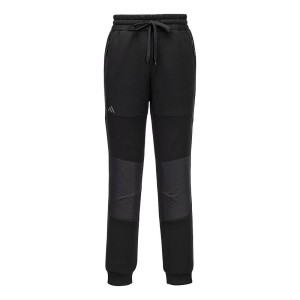 A black workwear garment designed for use on construction sites and in industrial work environments.,