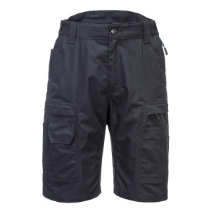A black workwear garment designed for use on construction sites and in industrial work environments.,