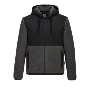 A black workwear garment designed for use on construction sites and in industrial work environments.,
