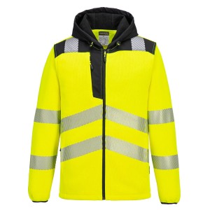 A high-visibility yellow workwear garment featuring retroreflective tape panels, suitable for a wide range of outdoor and site work applications.