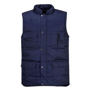 A navy blue workwear garment designed for use on construction sites and in industrial work environments.,