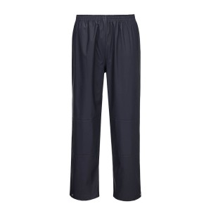 A pair of navy blue work trousers featuring stretch panels for ease of movement, suitable for a wide range of outdoor and site work applications.