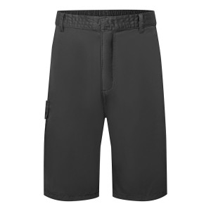 A black workwear garment designed for use on construction sites and in industrial work environments.,