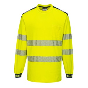 A high-visibility yellow work shirt featuring retroreflective tape panels, suitable for a wide range of outdoor and site work applications.