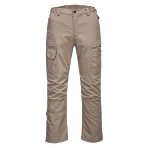 A pair of work trousers designed for use on construction sites and in industrial work environments.,