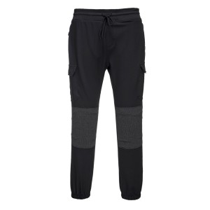 A black workwear garment featuring stretch panels for ease of movement, suitable for a wide range of outdoor and site work applications.
