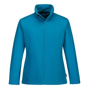 A women's softshell jacket designed for use on construction sites and in industrial work environments.,