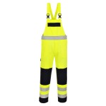 A high-visibility yellow workwear garment featuring retroreflective tape panels, flame-resistant fabric, suitable for a wide range of outdoor and site work applications.