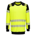 A high-visibility yellow work shirt featuring retroreflective tape panels, flame-resistant fabric, suitable for a wide range of outdoor and site work applications.
