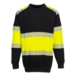 A high-visibility yellow work shirt featuring retroreflective tape panels, flame-resistant fabric, suitable for a wide range of outdoor and site work applications.