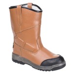 A tan composite safety boot with an anti-slip sole and padded collar, designed for comfort and protection during extended site work.