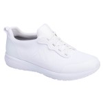 A white safety trainer with a composite toecap, a cushioned insole, and a lightweight anti-slip sole, suitable for lighter-duty site work.