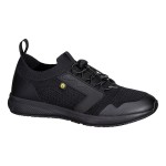 A black safety trainer with a composite toecap, a cushioned insole, and a lightweight anti-slip sole, suitable for lighter-duty site work.