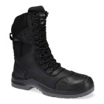 A black leather safety boot with a composite toecap and anti-slip sole, providing lightweight safety protection for site and industrial use.