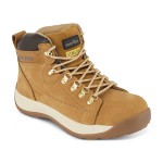 A composite safety boot with an anti-slip sole and padded collar, designed for comfort and protection during extended site work.