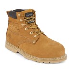 A leather safety boot with an anti-slip sole and padded collar, designed for comfort and protection during extended site work.