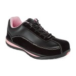 A black safety trainer with a composite toecap, a cushioned insole, and a lightweight anti-slip sole, suitable for lighter-duty site work.