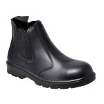 A black composite safety boot with an anti-slip sole and padded collar, designed for comfort and protection during extended site work.