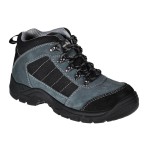 A black composite safety boot with an anti-slip sole and padded collar, designed for comfort and protection during extended site work.