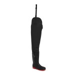 A black workwear garment designed for use on construction sites and in industrial work environments.,