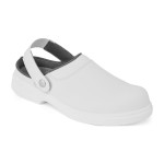 A white workwear garment designed for use on construction sites and in industrial work environments.,