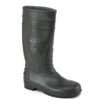 A green workwear garment designed for use on construction sites and in industrial work environments.,