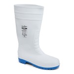 A white workwear garment designed for use on construction sites and in industrial work environments.,