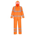 A high-visibility orange workwear garment featuring retroreflective tape panels, suitable for a wide range of outdoor and site work applications.