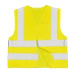 A children's high-visibility yellow vest featuring retroreflective tape panels, suitable for a wide range of outdoor and site work applications.