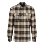 A black work shirt designed for use on construction sites and in industrial work environments.,