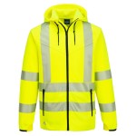 A high-visibility yellow sweatshirt featuring retroreflective tape panels, a full-length zip front, suitable for a wide range of outdoor and site work applications.