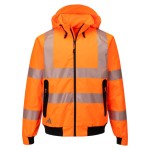 A high-visibility yellow waterproof jacket featuring retroreflective tape panels, suitable for a wide range of outdoor and site work applications.