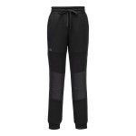A black workwear garment designed for use on construction sites and in industrial work environments.,