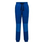 A blue workwear garment designed for use on construction sites and in industrial work environments.,
