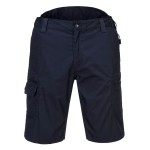 A navy blue workwear garment designed for use on construction sites and in industrial work environments.,