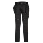 A black workwear garment designed for use on construction sites and in industrial work environments.,