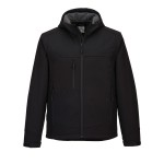 A black workwear garment designed for use on construction sites and in industrial work environments.,