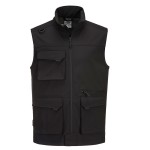 A black workwear garment designed for use on construction sites and in industrial work environments.,
