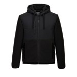 A black workwear garment designed for use on construction sites and in industrial work environments.,