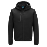 A black sweatshirt featuring a full-length zip front, suitable for a wide range of outdoor and site work applications.