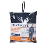 A navy blue workwear garment designed for use on construction sites and in industrial work environments.,
