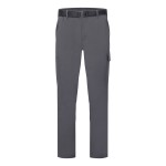 A pair of grey work trousers featuring stretch panels for ease of movement, suitable for a wide range of outdoor and site work applications.